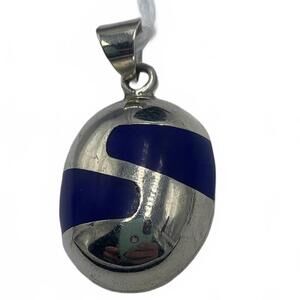 Taxco Freeform Sterling Silver Inlaid Abstract Motif Pendant